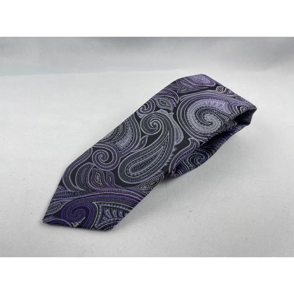 Bill Robinson Paisley Tie Mens OS Purple Grey Black Silk Classic‎ Formal Necktie